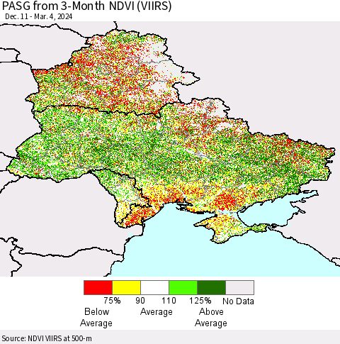 Ukraine, Moldova and Belarus PASG from 3-Month NDVI (VIIRS) Thematic Map For 2/26/2024 - 3/4/2024