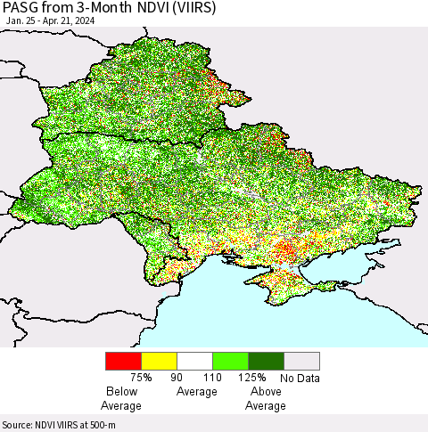 Ukraine, Moldova and Belarus PASG from 3-Month NDVI (VIIRS) Thematic Map For 4/14/2024 - 4/21/2024