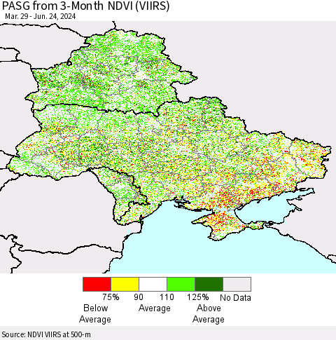 Ukraine, Moldova and Belarus PASG from 3-Month NDVI (VIIRS) Thematic Map For 6/17/2024 - 6/24/2024