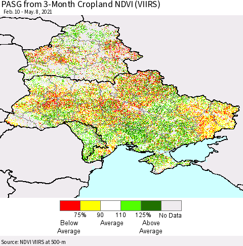 Ukraine, Moldova and Belarus PASG from 3-Month Cropland NDVI (VIIRS) Thematic Map For 5/1/2021 - 5/8/2021