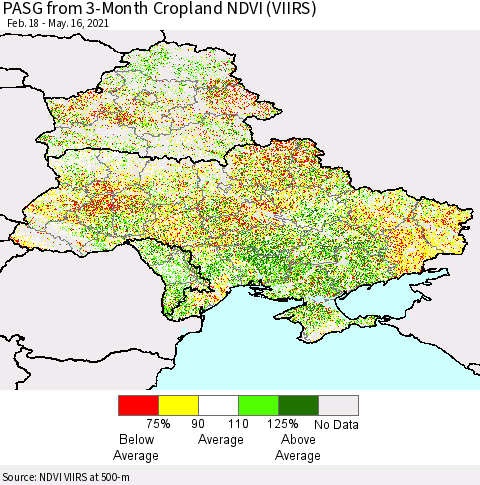 Ukraine, Moldova and Belarus PASG from 3-Month Cropland NDVI (VIIRS) Thematic Map For 5/9/2021 - 5/16/2021