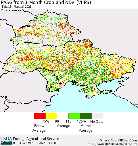 Ukraine, Moldova and Belarus PASG from 3-Month Cropland NDVI (VIIRS) Thematic Map For 5/11/2021 - 5/20/2021
