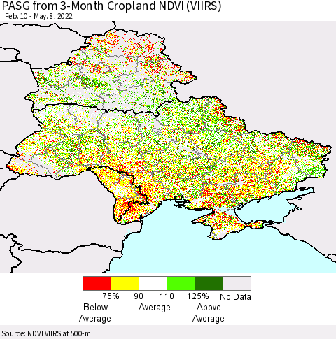 Ukraine, Moldova and Belarus PASG from 3-Month Cropland NDVI (VIIRS) Thematic Map For 5/1/2022 - 5/8/2022