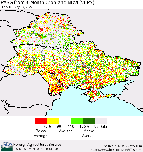Ukraine, Moldova and Belarus PASG from 3-Month Cropland NDVI (VIIRS) Thematic Map For 5/11/2022 - 5/20/2022