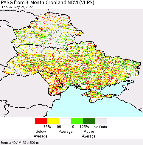 Ukraine, Moldova and Belarus PASG from 3-Month Cropland NDVI (VIIRS) Thematic Map For 5/17/2022 - 5/24/2022