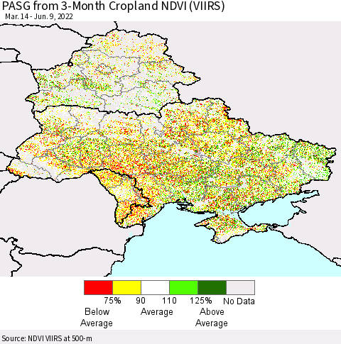 Ukraine, Moldova and Belarus PASG from 3-Month Cropland NDVI (VIIRS) Thematic Map For 6/2/2022 - 6/9/2022