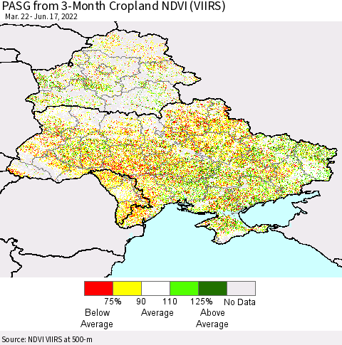 Ukraine, Moldova and Belarus PASG from 3-Month Cropland NDVI (VIIRS) Thematic Map For 6/10/2022 - 6/17/2022