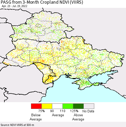 Ukraine, Moldova and Belarus PASG from 3-Month Cropland NDVI (VIIRS) Thematic Map For 7/12/2022 - 7/19/2022