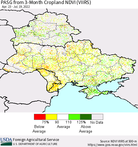 Ukraine, Moldova and Belarus PASG from 3-Month Cropland NDVI (VIIRS) Thematic Map For 7/11/2022 - 7/20/2022