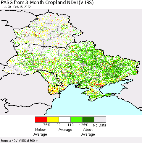 Ukraine, Moldova and Belarus PASG from 3-Month Cropland NDVI (VIIRS) Thematic Map For 10/8/2022 - 10/15/2022