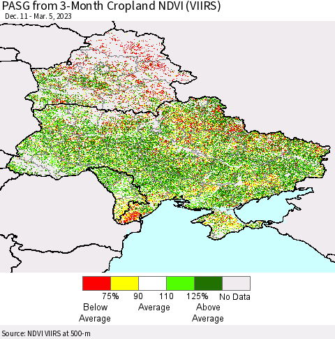Ukraine, Moldova and Belarus PASG from 3-Month Cropland NDVI (VIIRS) Thematic Map For 2/26/2023 - 3/5/2023