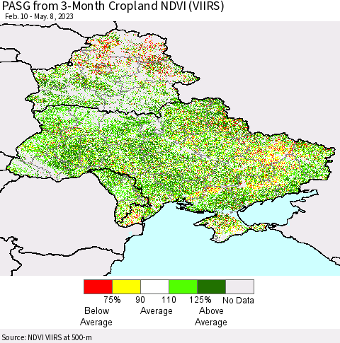 Ukraine, Moldova and Belarus PASG from 3-Month Cropland NDVI (VIIRS) Thematic Map For 5/1/2023 - 5/8/2023