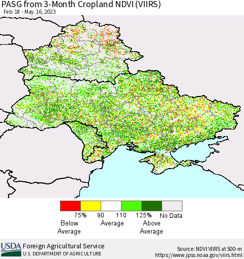 Ukraine, Moldova and Belarus PASG from 3-Month Cropland NDVI (VIIRS) Thematic Map For 5/11/2023 - 5/20/2023
