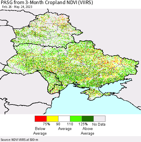 Ukraine, Moldova and Belarus PASG from 3-Month Cropland NDVI (VIIRS) Thematic Map For 5/17/2023 - 5/24/2023