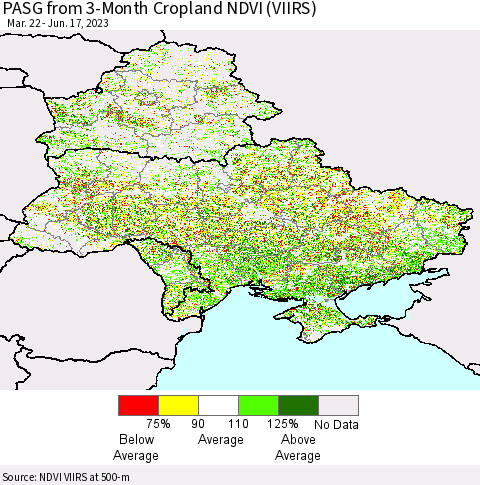 Ukraine, Moldova and Belarus PASG from 3-Month Cropland NDVI (VIIRS) Thematic Map For 6/10/2023 - 6/17/2023
