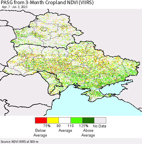 Ukraine, Moldova and Belarus PASG from 3-Month Cropland NDVI (VIIRS) Thematic Map For 6/26/2023 - 7/3/2023
