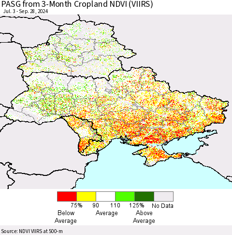 Ukraine, Moldova and Belarus PASG from 3-Month Cropland NDVI (VIIRS) Thematic Map For 9/21/2024 - 9/28/2024