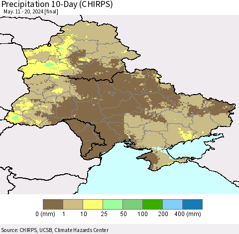 Ukraine, Moldova and Belarus Precipitation 10-Day (CHIRPS) Thematic Map For 5/11/2024 - 5/20/2024