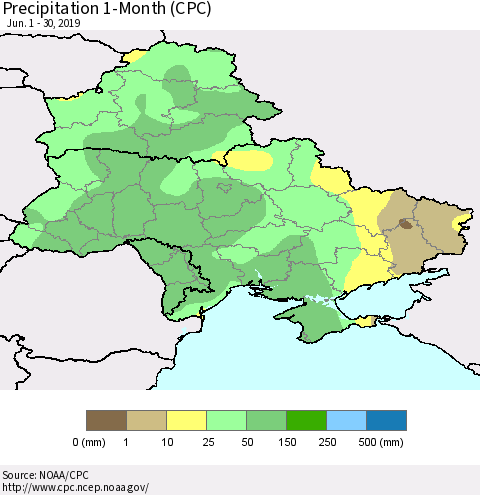 Ukraine, Moldova and Belarus Precipitation 1-Month (CPC) Thematic Map For 6/1/2019 - 6/30/2019