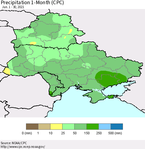 Ukraine, Moldova and Belarus Precipitation 1-Month (CPC) Thematic Map For 6/1/2021 - 6/30/2021