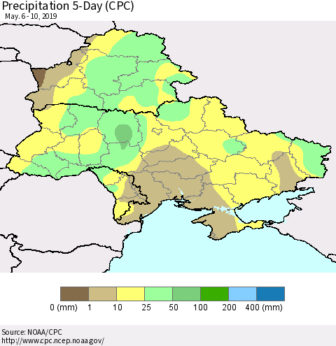 Ukraine, Moldova and Belarus Precipitation 5-Day (CPC) Thematic Map For 5/6/2019 - 5/10/2019