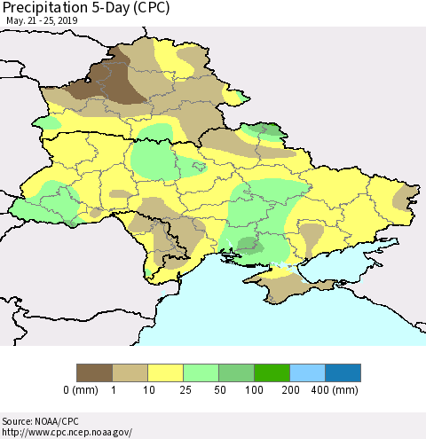 Ukraine, Moldova and Belarus Precipitation 5-Day (CPC) Thematic Map For 5/21/2019 - 5/25/2019