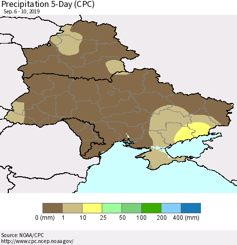 Ukraine, Moldova and Belarus Precipitation 5-Day (CPC) Thematic Map For 9/6/2019 - 9/10/2019