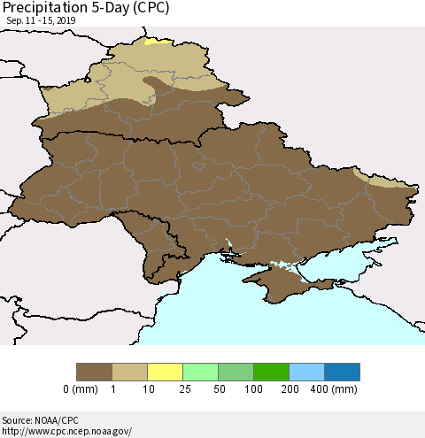 Ukraine, Moldova and Belarus Precipitation 5-Day (CPC) Thematic Map For 9/11/2019 - 9/15/2019