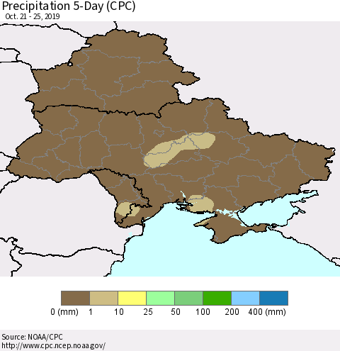 Ukraine, Moldova and Belarus Precipitation 5-Day (CPC) Thematic Map For 10/21/2019 - 10/25/2019