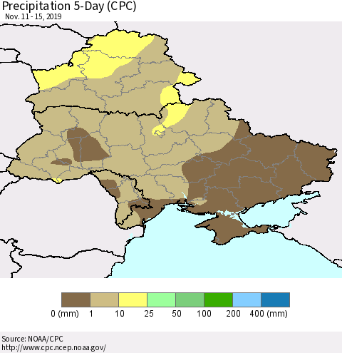 Ukraine, Moldova and Belarus Precipitation 5-Day (CPC) Thematic Map For 11/11/2019 - 11/15/2019