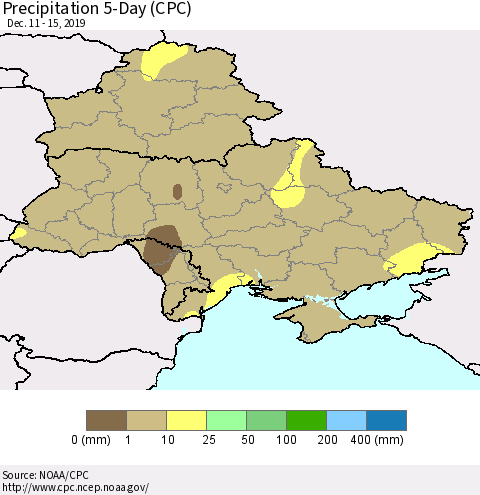 Ukraine, Moldova and Belarus Precipitation 5-Day (CPC) Thematic Map For 12/11/2019 - 12/15/2019