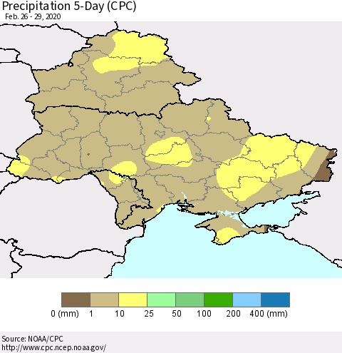 Ukraine, Moldova and Belarus Precipitation 5-Day (CPC) Thematic Map For 2/26/2020 - 2/29/2020
