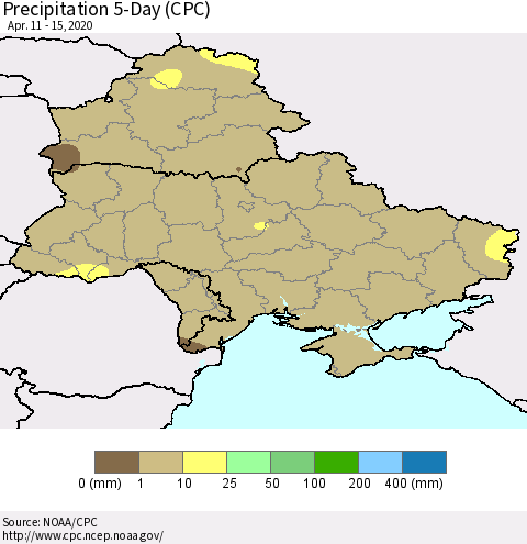 Ukraine, Moldova and Belarus Precipitation 5-Day (CPC) Thematic Map For 4/11/2020 - 4/15/2020