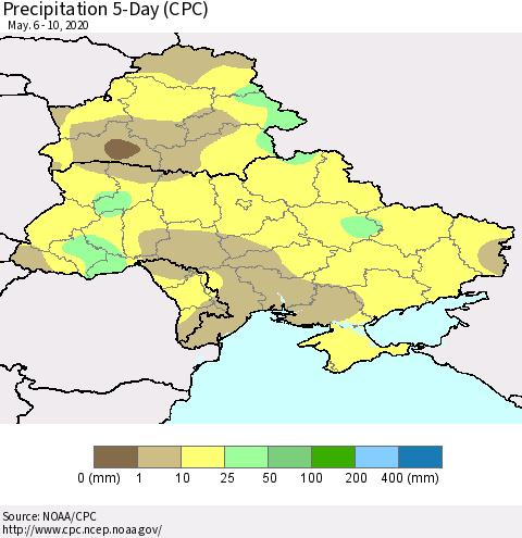 Ukraine, Moldova and Belarus Precipitation 5-Day (CPC) Thematic Map For 5/6/2020 - 5/10/2020