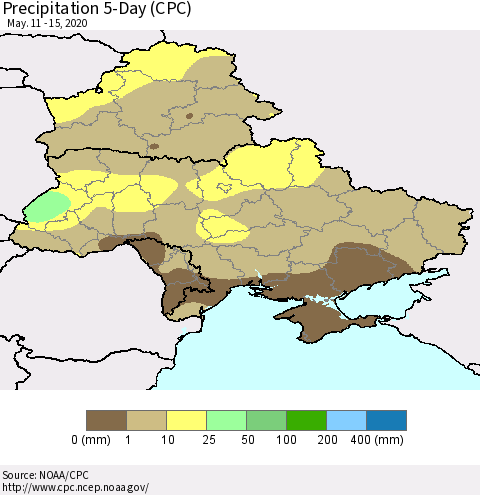Ukraine, Moldova and Belarus Precipitation 5-Day (CPC) Thematic Map For 5/11/2020 - 5/15/2020