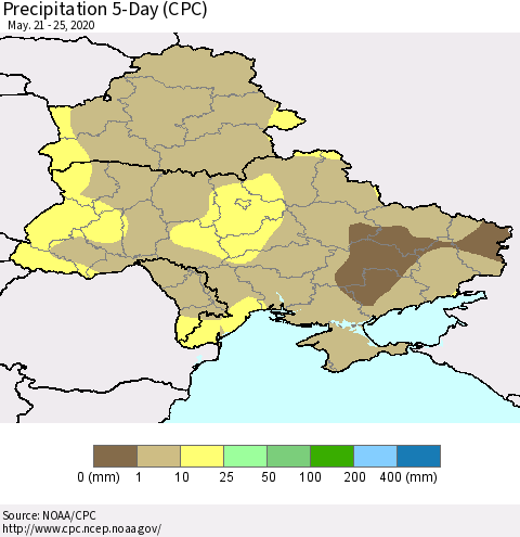 Ukraine, Moldova and Belarus Precipitation 5-Day (CPC) Thematic Map For 5/21/2020 - 5/25/2020