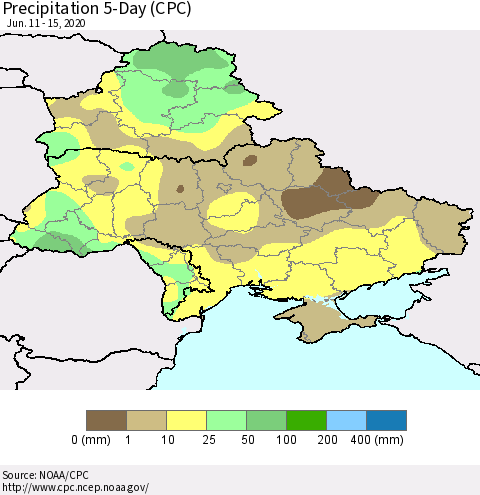 Ukraine, Moldova and Belarus Precipitation 5-Day (CPC) Thematic Map For 6/11/2020 - 6/15/2020