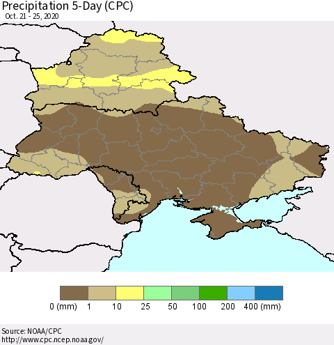 Ukraine, Moldova and Belarus Precipitation 5-Day (CPC) Thematic Map For 10/21/2020 - 10/25/2020