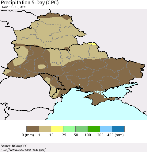 Ukraine, Moldova and Belarus Precipitation 5-Day (CPC) Thematic Map For 11/11/2020 - 11/15/2020