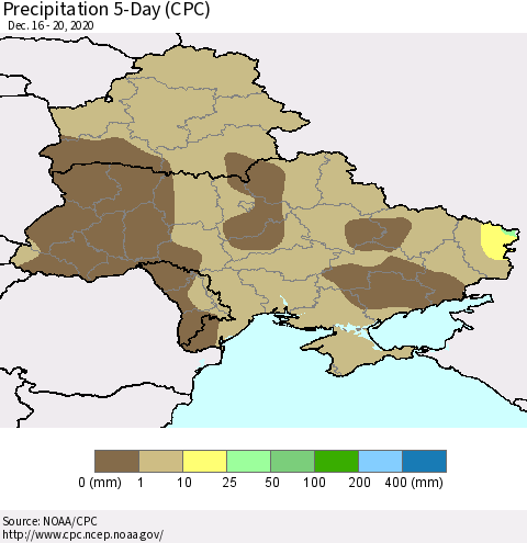 Ukraine, Moldova and Belarus Precipitation 5-Day (CPC) Thematic Map For 12/16/2020 - 12/20/2020