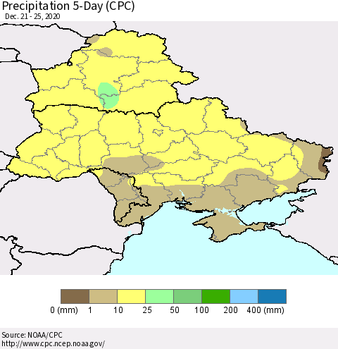 Ukraine, Moldova and Belarus Precipitation 5-Day (CPC) Thematic Map For 12/21/2020 - 12/25/2020