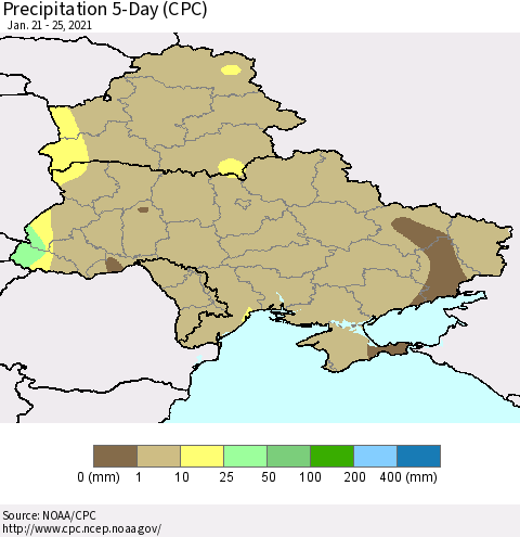 Ukraine, Moldova and Belarus Precipitation 5-Day (CPC) Thematic Map For 1/21/2021 - 1/25/2021