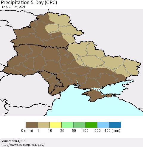 Ukraine, Moldova and Belarus Precipitation 5-Day (CPC) Thematic Map For 2/21/2021 - 2/25/2021