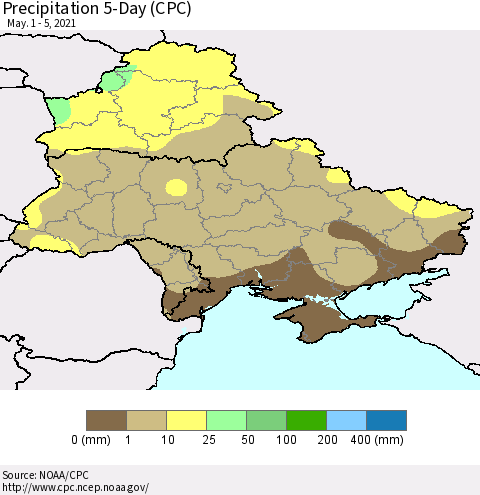 Ukraine, Moldova and Belarus Precipitation 5-Day (CPC) Thematic Map For 5/1/2021 - 5/5/2021