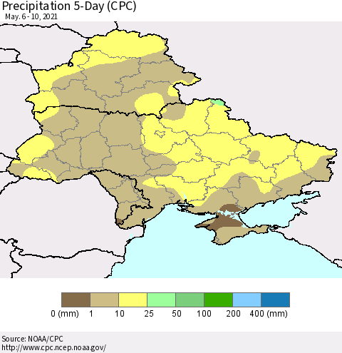 Ukraine, Moldova and Belarus Precipitation 5-Day (CPC) Thematic Map For 5/6/2021 - 5/10/2021