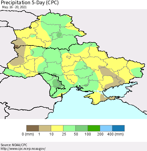 Ukraine, Moldova and Belarus Precipitation 5-Day (CPC) Thematic Map For 5/16/2021 - 5/20/2021