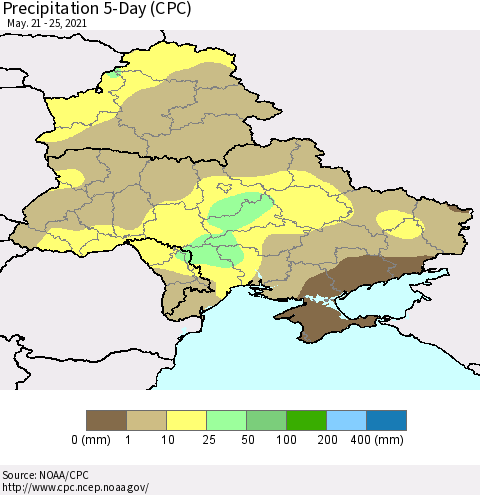 Ukraine, Moldova and Belarus Precipitation 5-Day (CPC) Thematic Map For 5/21/2021 - 5/25/2021