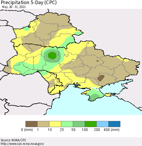 Ukraine, Moldova and Belarus Precipitation 5-Day (CPC) Thematic Map For 5/26/2021 - 5/31/2021