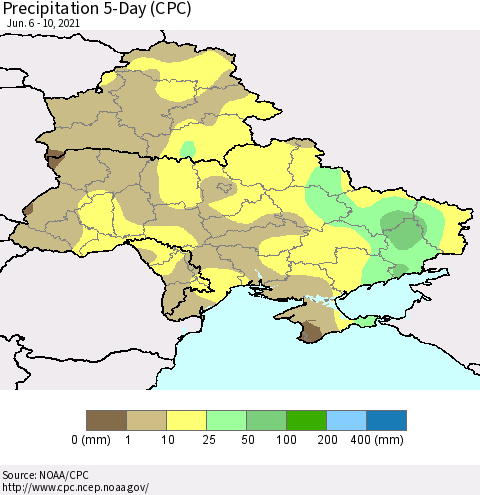 Ukraine, Moldova and Belarus Precipitation 5-Day (CPC) Thematic Map For 6/6/2021 - 6/10/2021