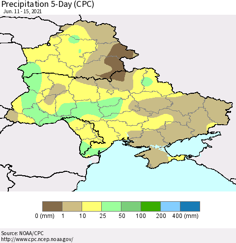 Ukraine, Moldova and Belarus Precipitation 5-Day (CPC) Thematic Map For 6/11/2021 - 6/15/2021